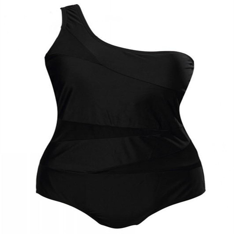 Spot supply 2022 European and American style sexy fat people large size swimwear black one-shoulder one-piece swimsuit women Wholesale