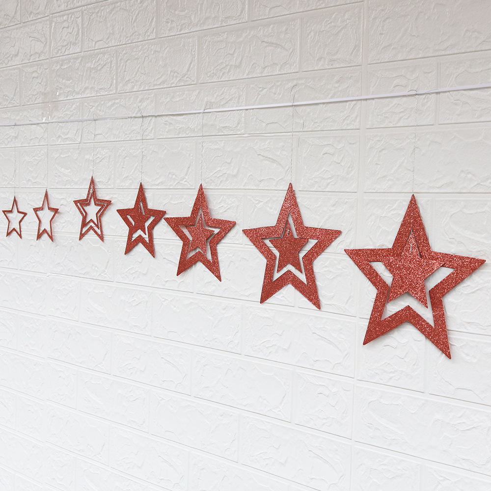 Hollow Stars 7 sets of hanging ornaments birthday party Christmas decoration Christmas ornaments five-pointed star ceiling hanging ornaments