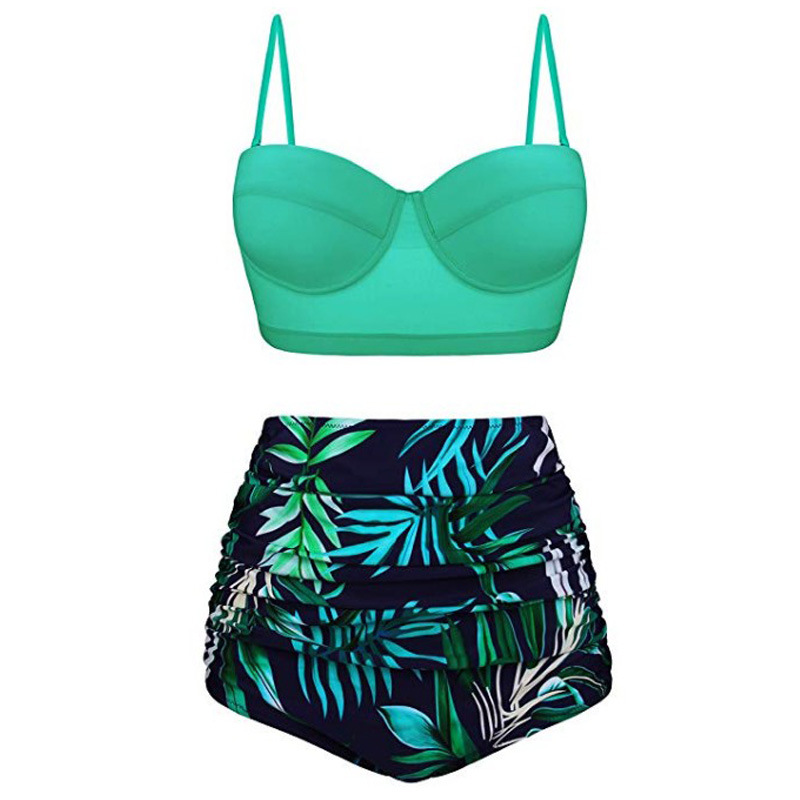 2019 New European and American Sexy High Waist Printed bikini Foreign Trade Swimsuit Tankini bikini Conservative Swimsuit