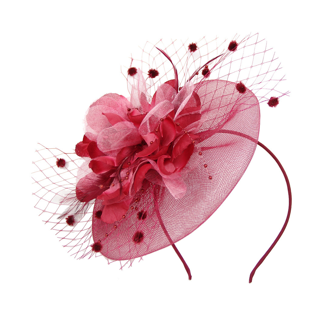 Boutique factory direct bridal hat retro mesh hair flower feather hair accessories small hat hairpin bridal headdress_voghion.com