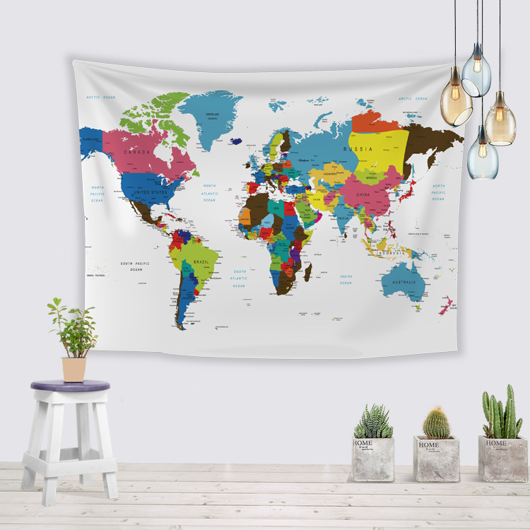 Factory direct Amazon hot World Map tapestry European and American style bedroom wall decoration background cloth