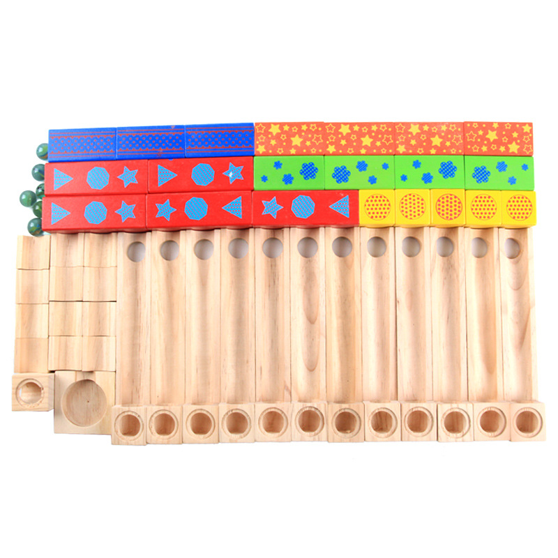 Wooden children's puzzle parent-child ball track slide building blocks stacked high marbles wooden toys wholesale