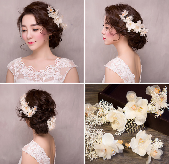 New Hot Sale Bridal Flower Headwear Hay White Hair Comb Hair Accessories Set Wedding Dress Accessories Bridal Accessories