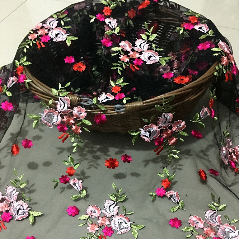 Lace fabric three-dimensional multi-color embroidery clothing color mesh polyester silk small flower mesh dress fabric