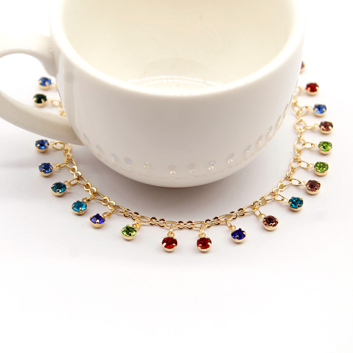 European and American Cross-border Accessories Crystal Micro-inlaid Color Diamond Anklet Women's Creative Beach Distinctive All-match Foot Accessories