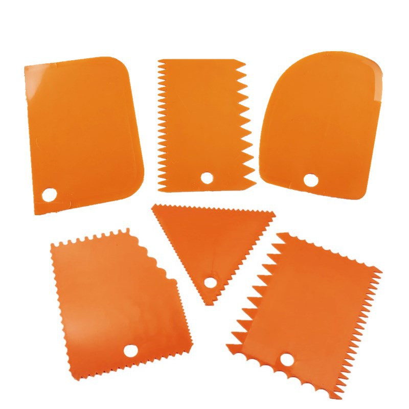 Color 6-piece set plastic trapezoidal semicircular arc triangular serrated cake cream scraper baking spatula noodle cutter