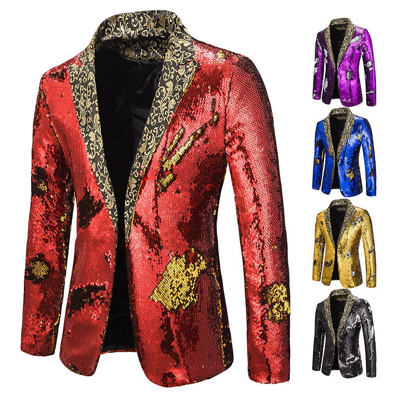 Two-color sequin suit stage performance suit nightclub bar DJ singer host jacket suit XZ61