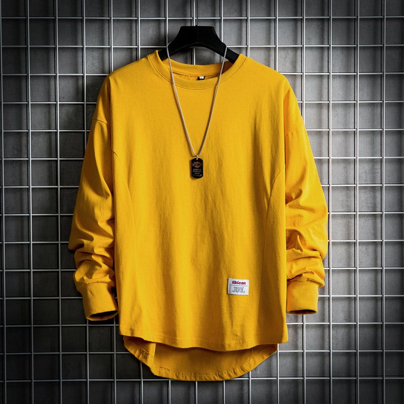 2023 Spring and Summer New Men's Long-sleeved Round Neck Solid Color T-shirt Trendy Fashion Youth Street Dance Loose Long-sleeved T-shirt