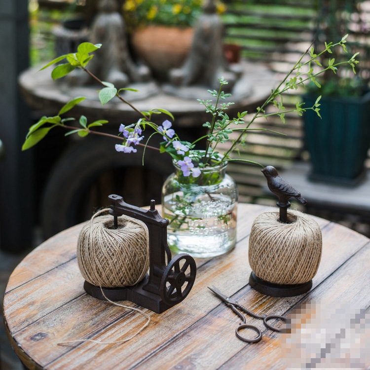 Cast Iron Hemp Rope Rack Cat Bird Sewing Machine Decoration Ornaments Vintage Grocery Garden Courtyard Balcony Cast Iron Spuddle