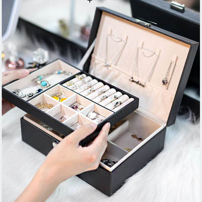 Double Layer Large Capacity PU Jewelry Box Portable Leather Jewelry Storage Box Necklace Ring Watch Jewelry Box