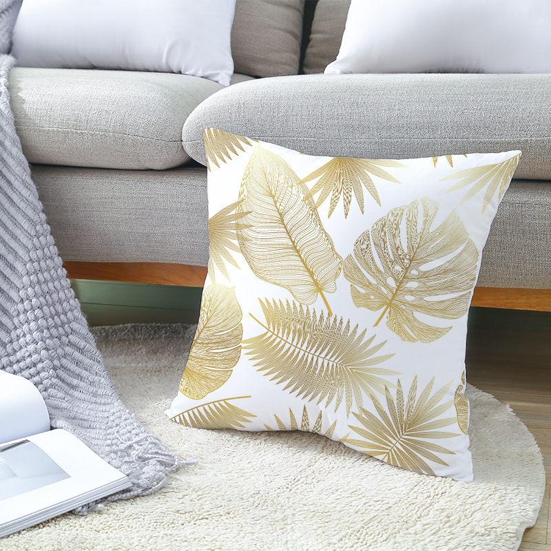2024 New Nordic Sofa Pillow Case Golden Leaf Peach Leather Pillow Cushion Cover Shopee Household Products