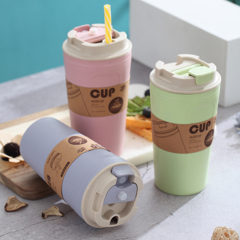 Foreign trade hot bamboo fiber coffee cup with lid creative handy cup student plastic cup wholesale printing logo