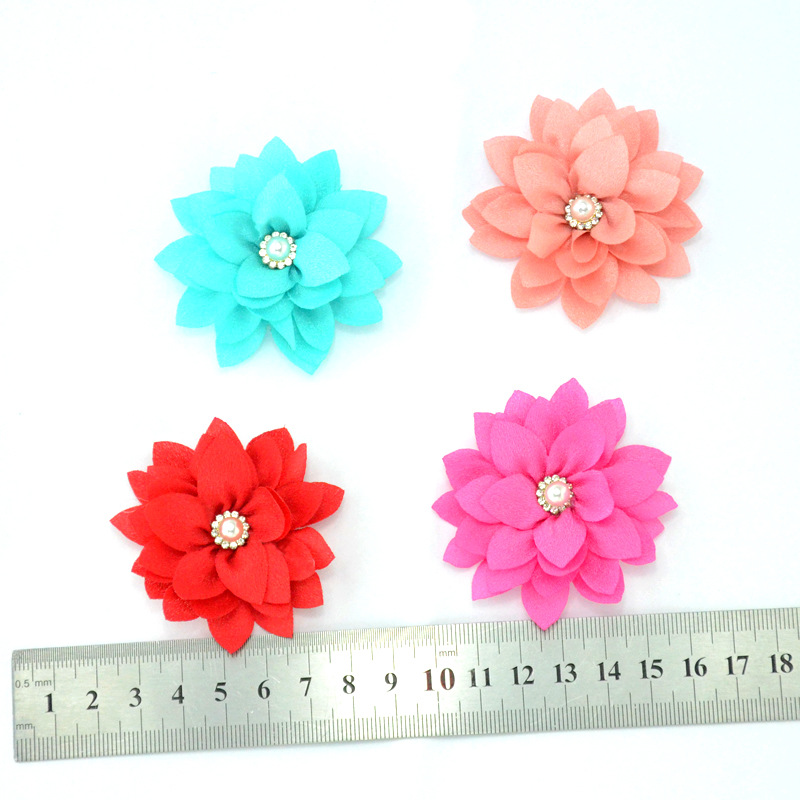 Foreign trade hot-selling sharp angle Lotus Pearl Rhinestone chiffon small flowers diy hair accessories clothing shoes and hats decorative accessories