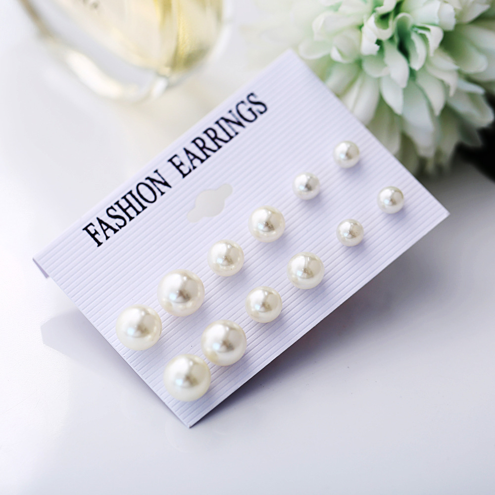 Europe and the United States cross-border new artificial Pearl Earrings Set 6 pairs of creative retro simple Baroque style earrings for women