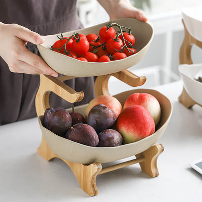 Creative double-layer multi-layer fruit plate European-style ceramic dried fruit plate bamboo rack household sushi plate factory direct fruit basket