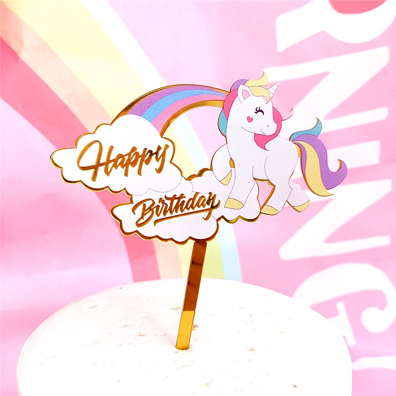 Baking Cake Decoration Cute Color Unicorn happy birthday Acrylic Cake Card