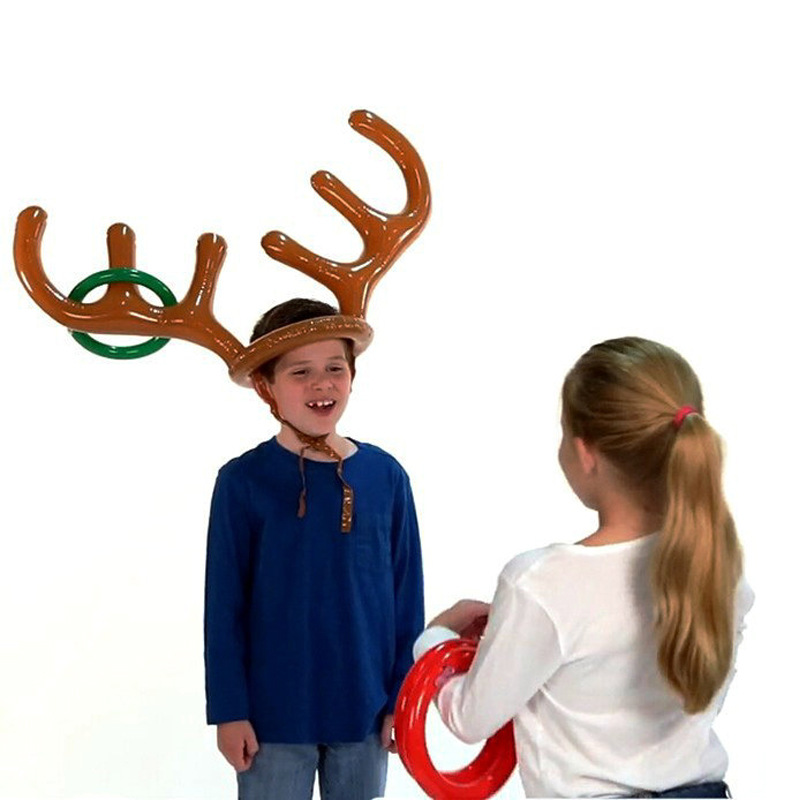[Hot Sale Christmas Party Throwing Ring Inflatable Antlers Deer Head Ring Game Inflatable Christmas Hat