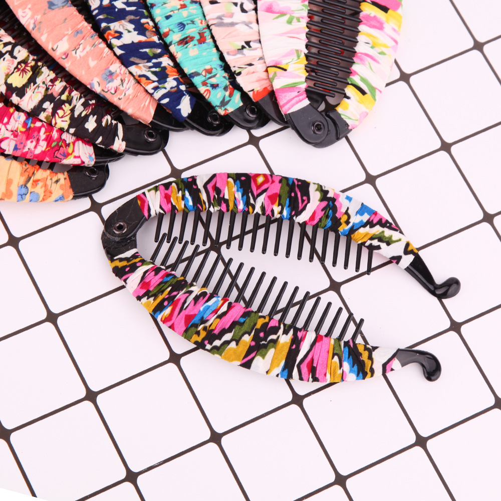 Korean Style Headwear Fabric Floral Pony Tail Hair Banana Clip Hairpin Vertical Clip Fish Tail Lentil Clip New Large Fish Clip