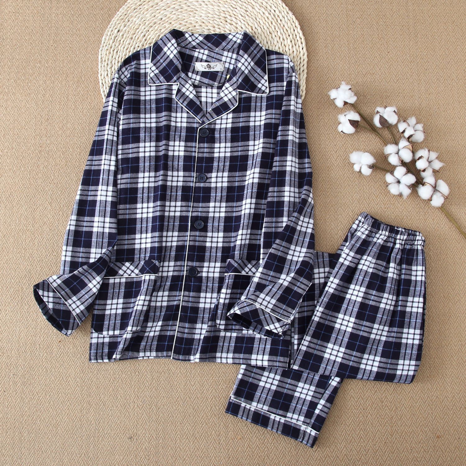 Pajamas Autumn and Winter Men's Brushed Fleece Flannel Warm Extra Large Wearable Long Sleeve Lattice Suit Home Clothes