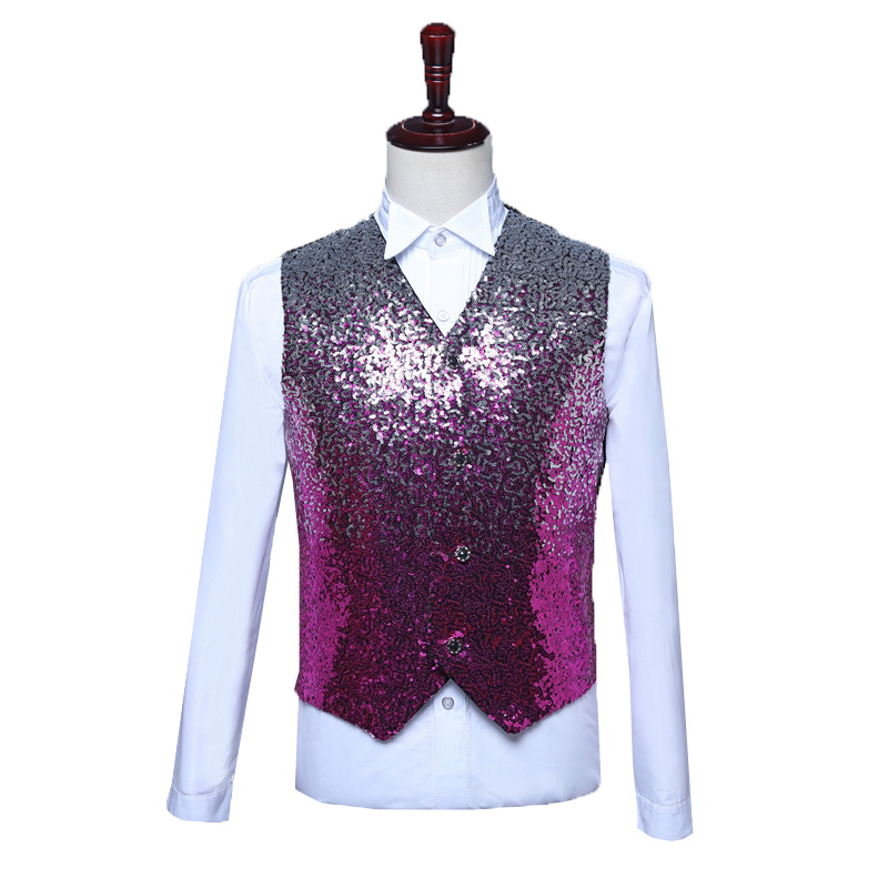 Stage Costume Gradient Sequin Vest Costume Men's Dress Vest Photo Host MC Vest