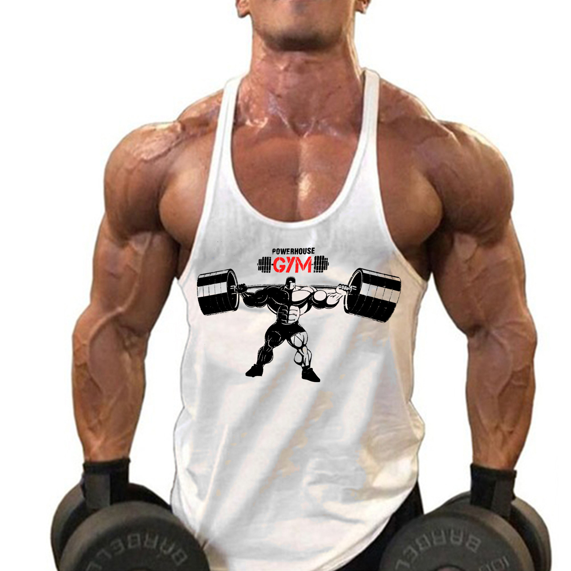 Cross-border European and American Men's Fitness Sports Vest Summer European Size Sweat-absorbent Cotton European Size Thin Shoulder Strap I-print Vest