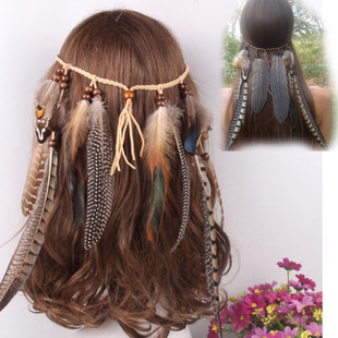 Bohemian hair band feather headdress hairband European and American cross-border jewelry hair accessories feather tassel tropical style hair ring