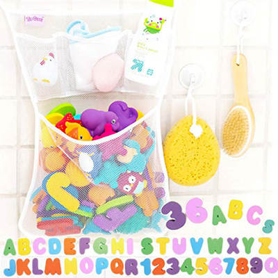 Children's bathtub bath toy set English alphanumeric bathroom toy with large suction cup mesh bag