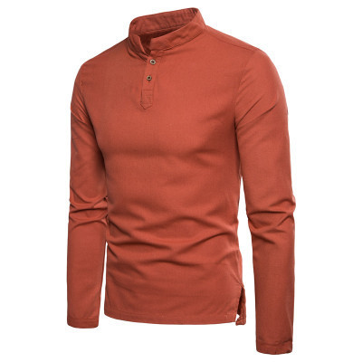 2019 New Spring Men's Casual Slim-fit Standing Collar Color Long Sleeve Linen Shirt Men's Color Base Shirt