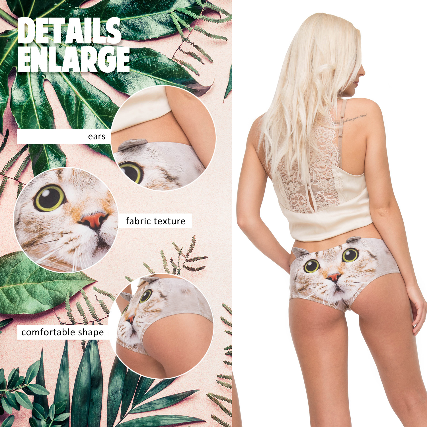 Dog cat pig animal ear cartoon print seamless breathable ladies underwear low waist sexy sexy briefs foreign trade