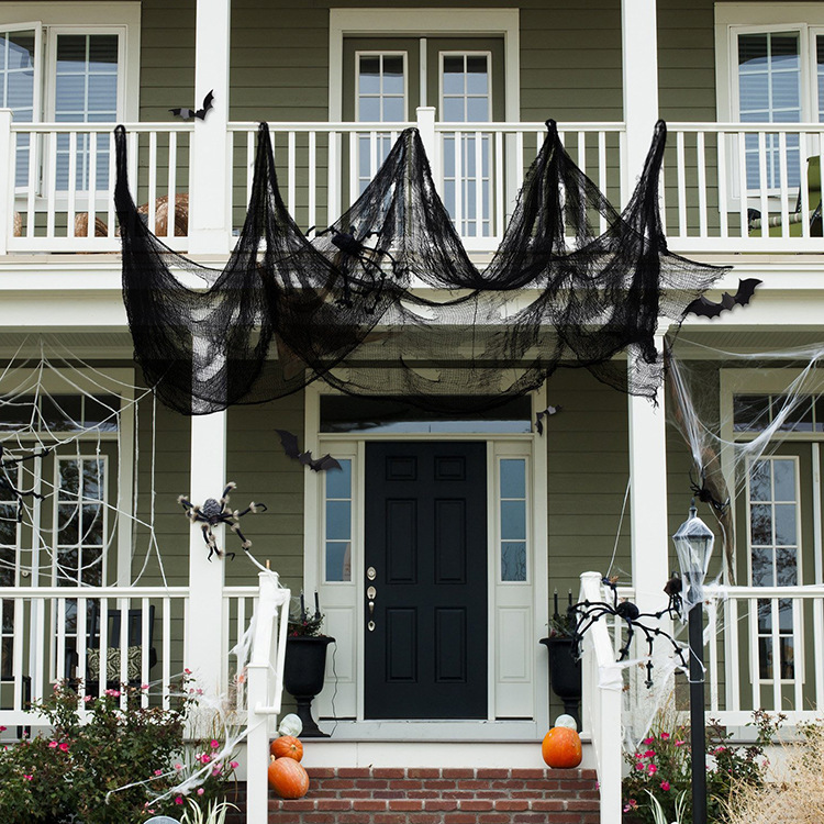 産地ソースのハロウィンガーゼ黒の粗い糸の細い糸の色は鬼節のポリエステルの綿の大きいメッシュの装飾布の対外貿易を編みます。|undefined