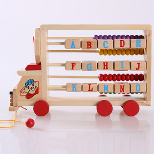 Wooden Multifunctional Learning Car Children's Large Early Education Wooden Toys Educational Flip Board Beaded Computing Rack