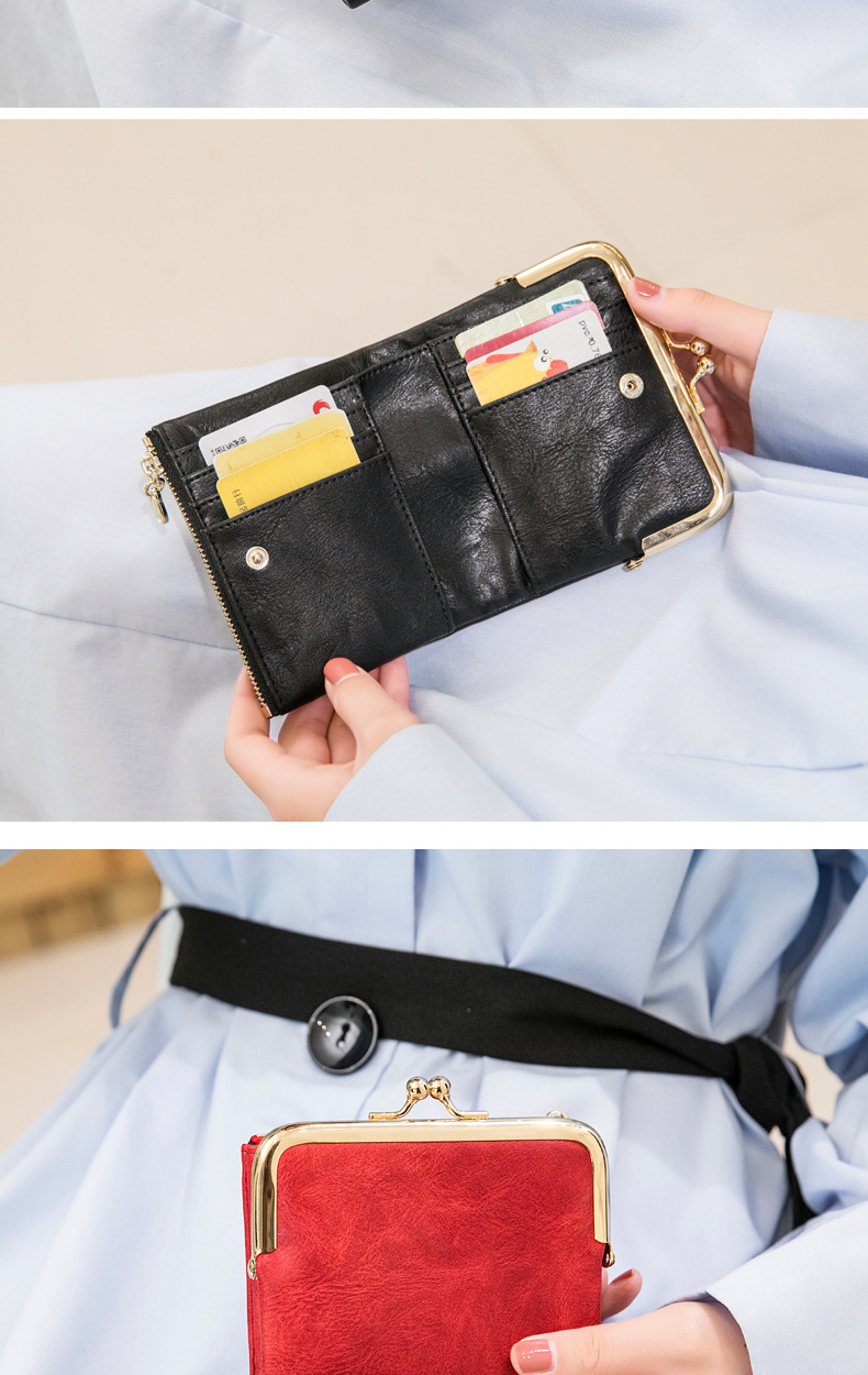 Xiangyin Leder-Kurzgeldbörse für Damen 2023 Neue Clip-Münzbörse Retro Multifunktionale Faltbrieftasche Kartenhalter für Damen_voghion.com