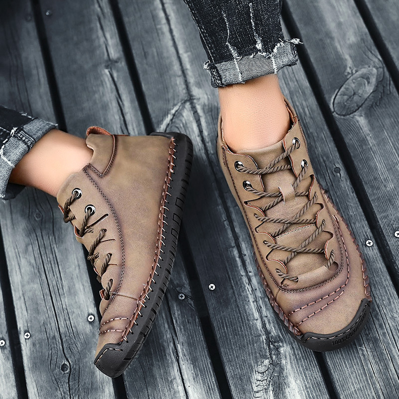 Winter New Velvet Men's Shoes High-top Outdoor Men's Casual Shoes Cross-border Large Size Leather Shoes Handmade Dad Shoes