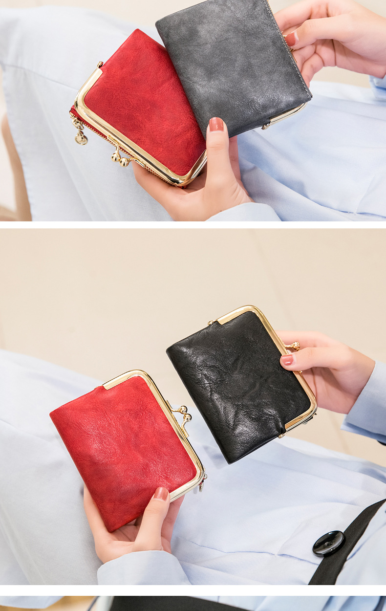 Xiangyin Leder-Kurzgeldbörse für Damen 2023 Neue Clip-Münzbörse Retro Multifunktionale Faltbrieftasche Kartenhalter für Damen_voghion.com