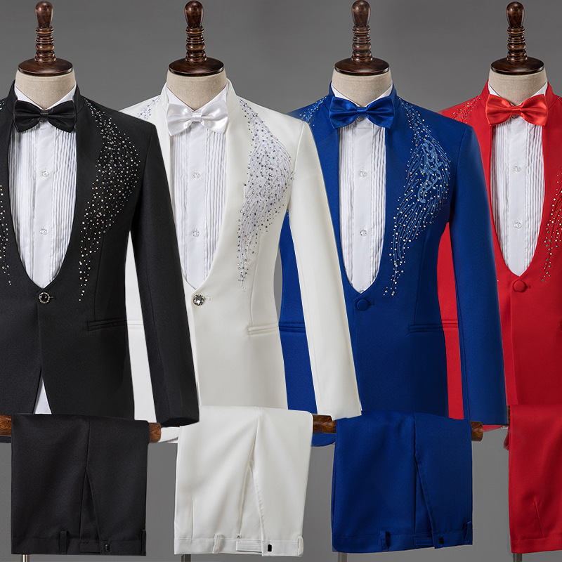 Suit Men's Big Choir Suit Embroidered Sequin Suit Collar Host Dress Stage Command Suit Singer