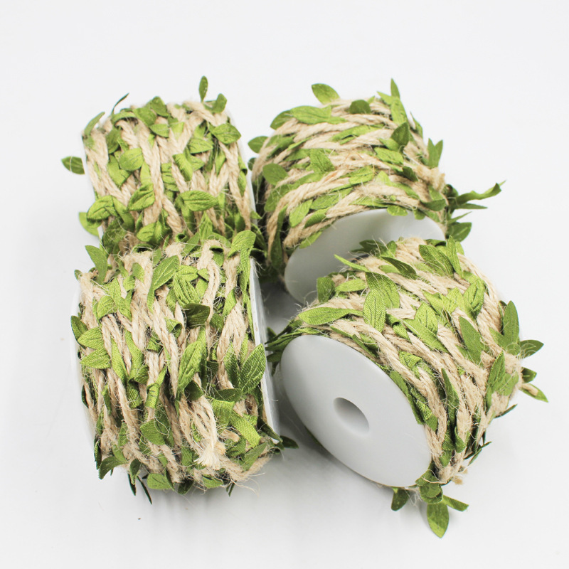 Factory supply 10m Forest diy decorative gardening with leaves paper rope flowers decorative vase green leaf hemp rope