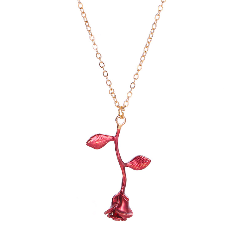 Fashion drop oil rose Joker clavicle chain temperament necklace necklace Valentine's Day ladies small gifts wholesale
