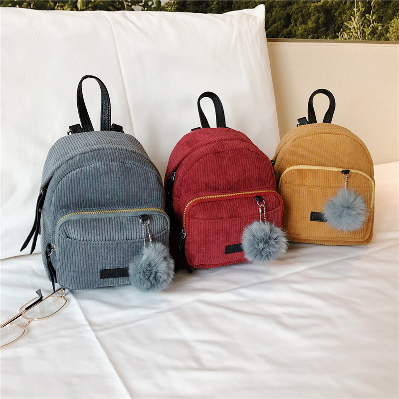 Korean style corduroy mini retro small backpack women's new fashion all-match solid color small bag student schoolbag