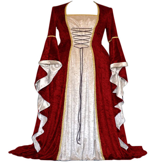 2023wish AliExpress gold velvet bell sleeve retro medieval European court Long and floor skirt