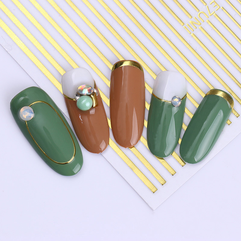 Japanese nail stickers metal wire bendable chain gold and silver wire 3D waterproof nail decal adhesive DIY jewelry
