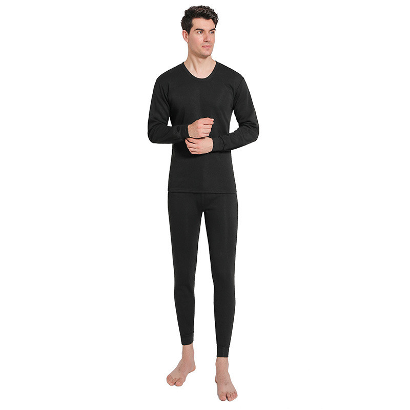 Men's solid color thermal fleece-lined round neck underwear suit autumn clothes long pants/stall supply factory wholesale