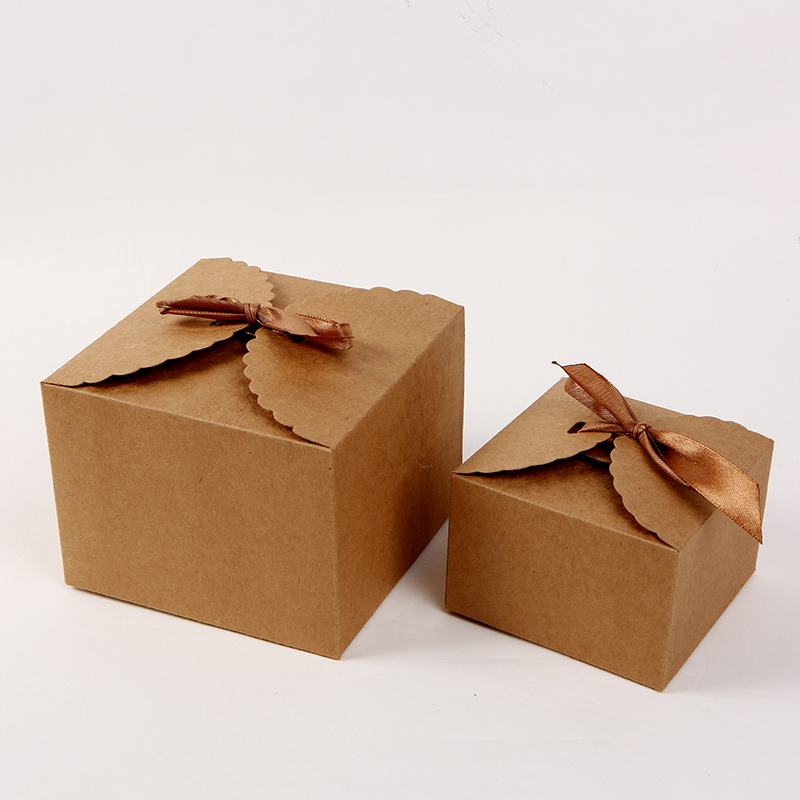 新款对开方底纸盒蛋糕西式糕点丝带蝴蝶结白卡纸卡盒时尚礼盒包装