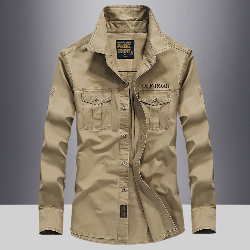 Long Sleeve Shirt Men's Spring and Autumn Casual Men's Pure Cotton Large Size Loose Solid Color Work Shirt Spring Youth Top