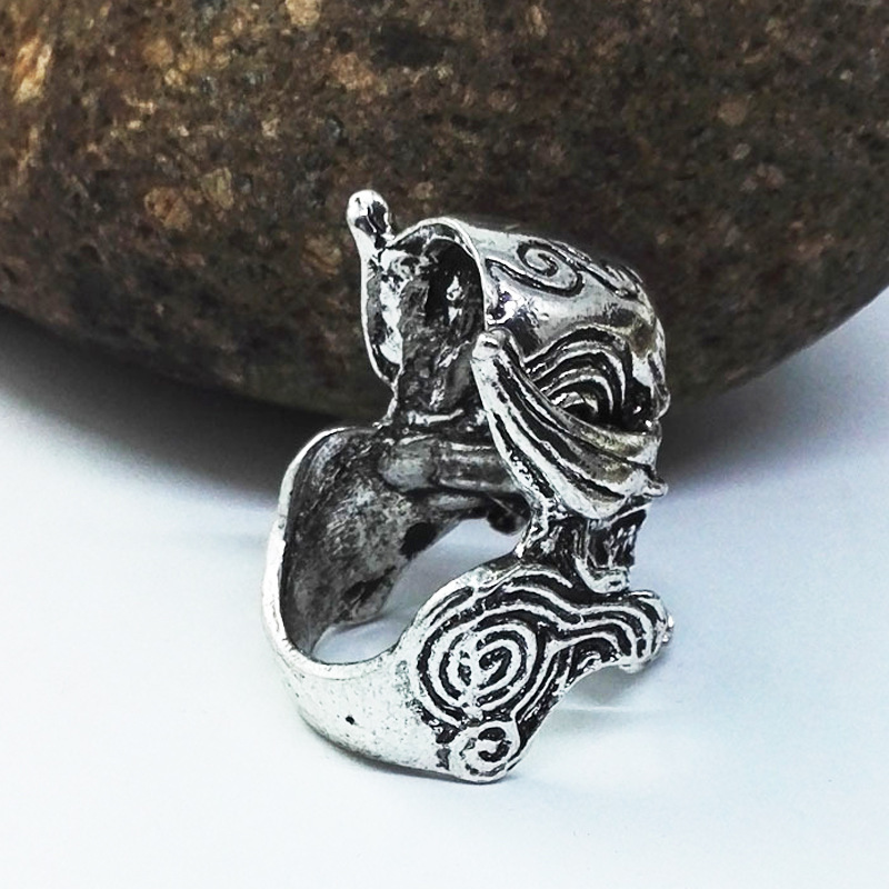 Foreign trade jewelry wholesale boys Men's stainless steel ring titanium steel tooth wolf skull ring warrior helmet ring