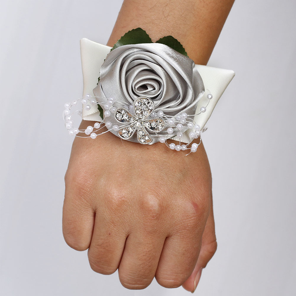 Rose roll leaves wrist flower wedding sisters group wrist flower rhinestone fabric wrist flower SW0677Y