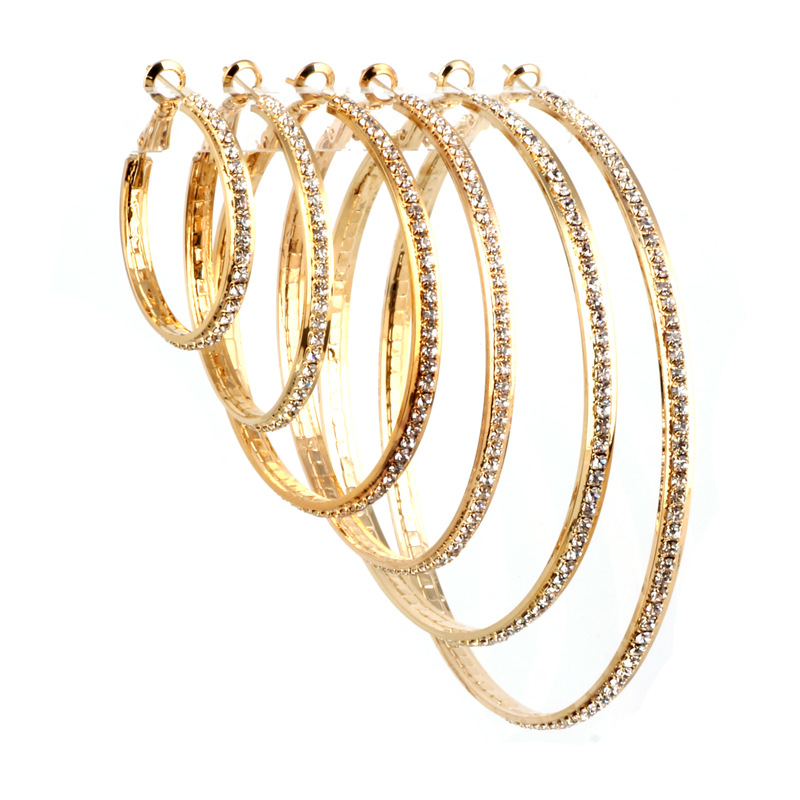 Quality European and American foreign trade AliExpress 40 large ring earrings full diamond earrings rhinestone earrings Yiwu jewelry wholesale