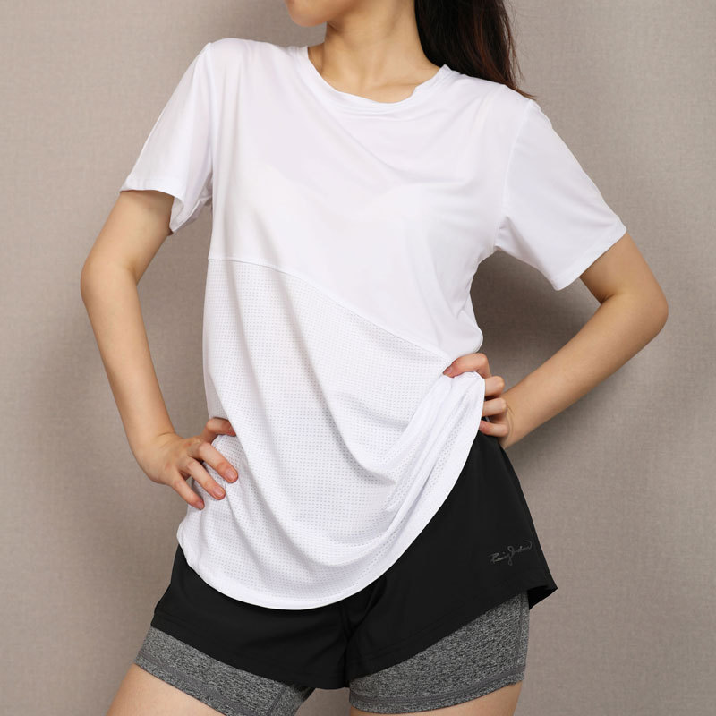 ルーズフィットスポーツトップ Tシャツ女性のヨガ衣装通気性半袖ランニングシャツフィットネス服|undefined