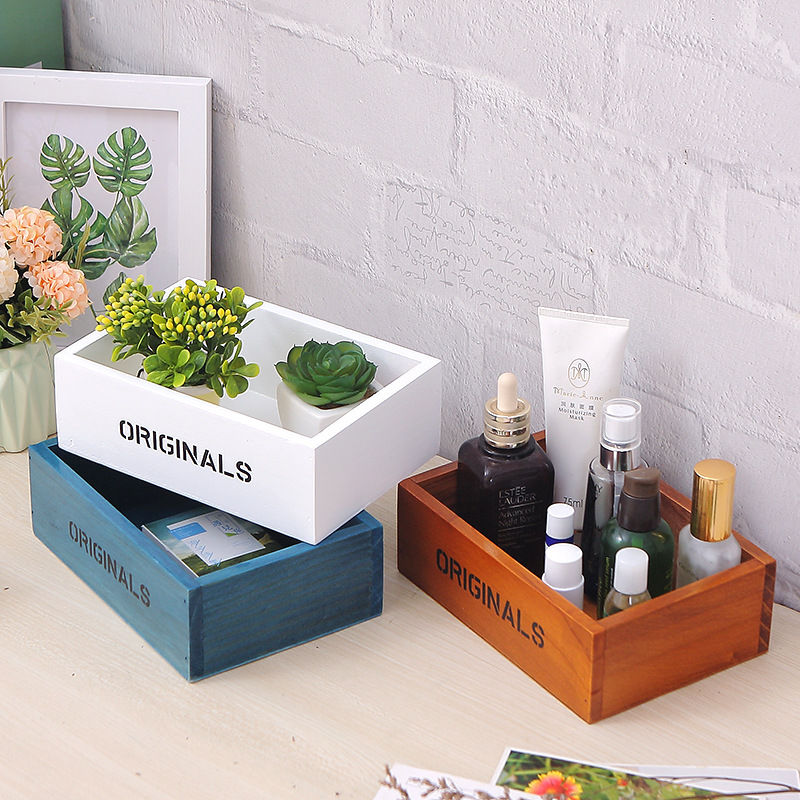 Wholesale Solid Wood Fleshy Plant Small Flower Pot Storage Box Mini Key Nail Polish Lipstick Wooden Box Rectangular