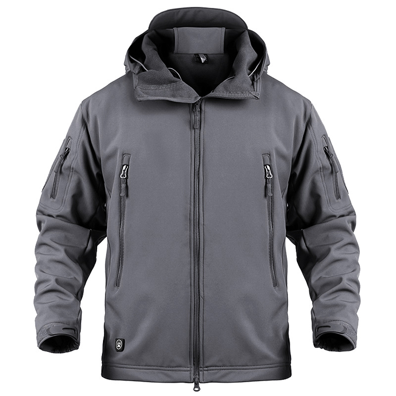 Executive officer outdoor soft shell shark leather jacket men's fleece jacket waterproof windproof multifunctional autumn and winter tactical jacket
