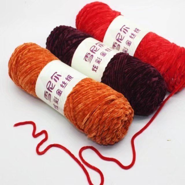Chenille wool crochet shoe thread gold velvet yarn polyester gloss velvet multicolor yarn factory wool wholesale